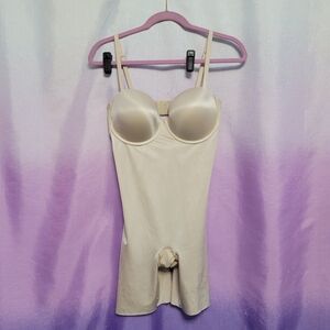 Spanx Your Fancy Strapless Cupped Mid-Thigh Bodysuit Shapewear Beige Size XL